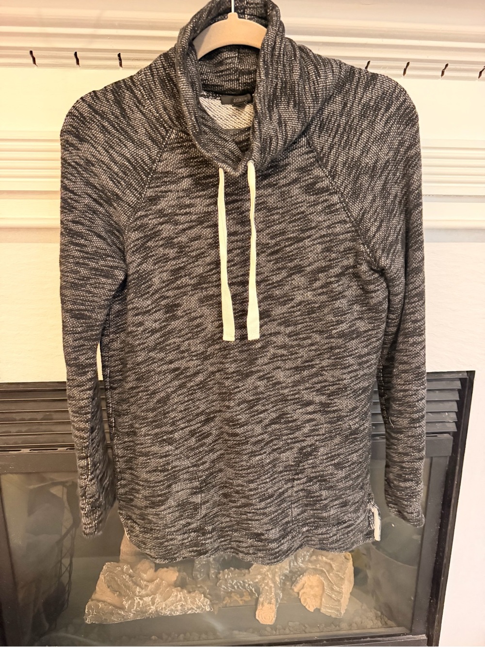 J. Crew women’s Marled Black and White Turtleneck Drawstring Sweater